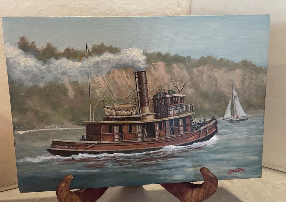 OOAK Acrylic Masonite Charles Carter Painting Roundout NY Steamboat Signed Cert